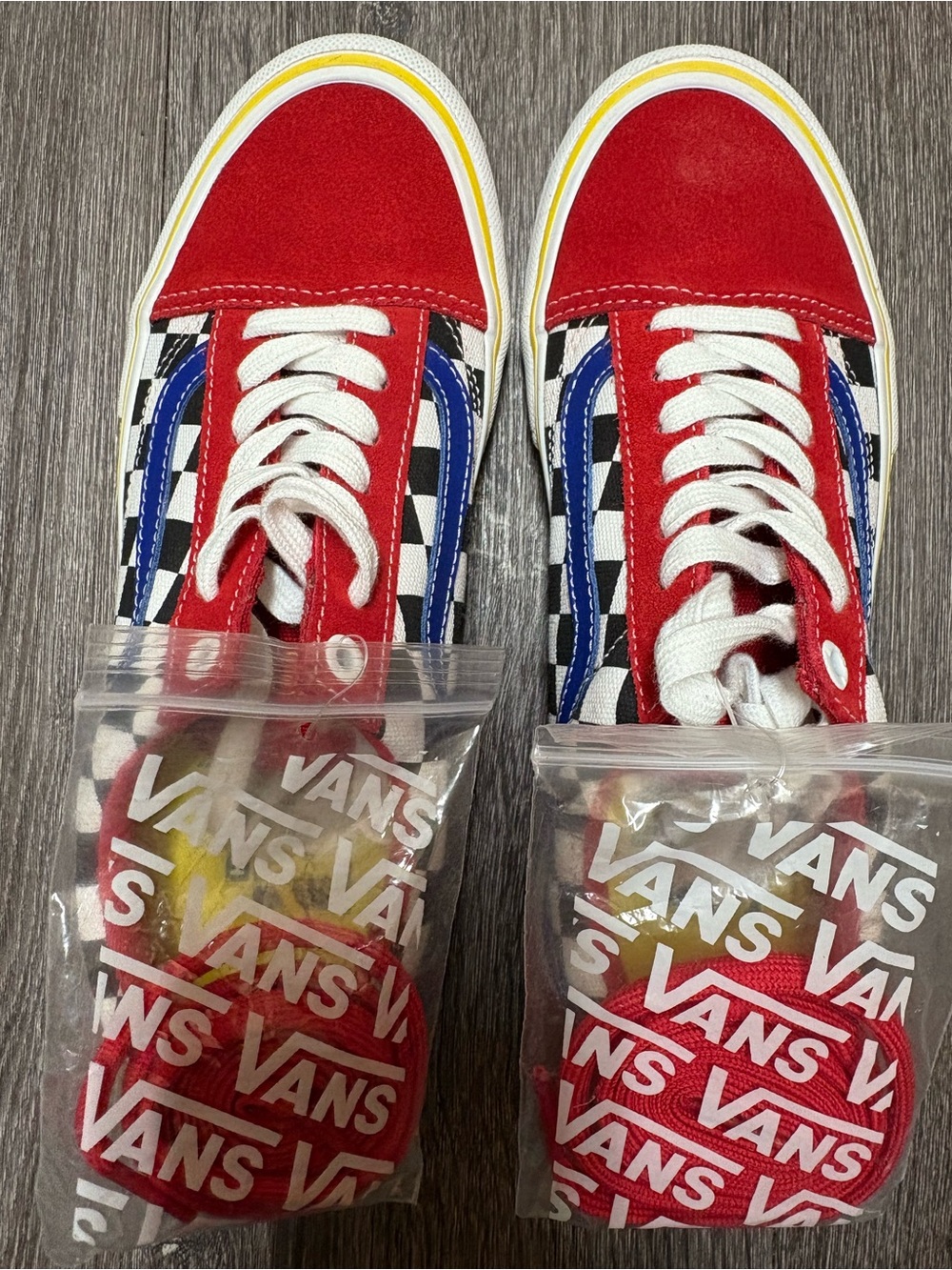 VANS BRIGHTON Skateboard Pro Red Suede & Blue Checkerboard Lace-Up Sneakers sz 7